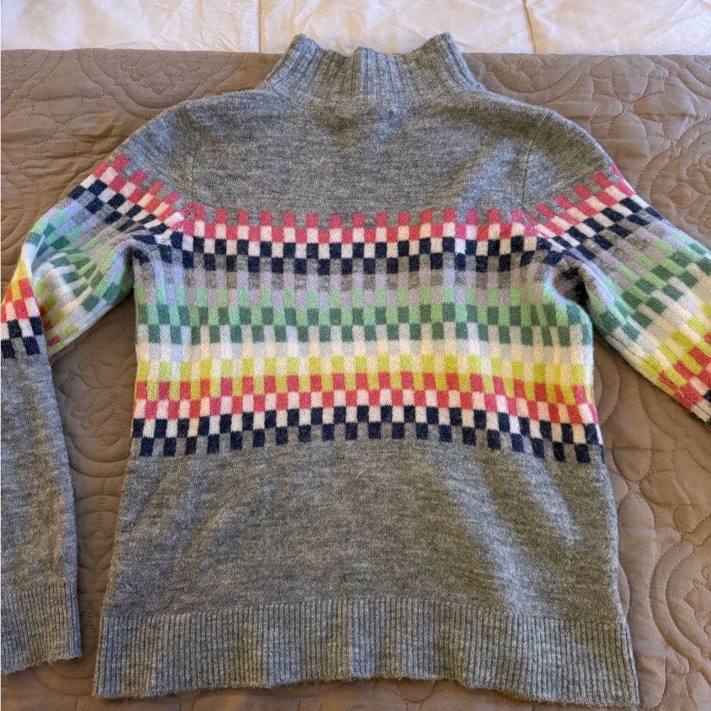 Loft Gray Multicolor Patterned Turtleneck Sweater - image 6